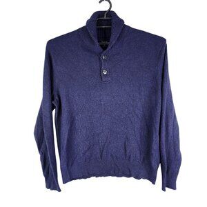 Mens Navy Blue J.Crew Wool Blend Sweater Button Up Collar Long Sleeve Size XL